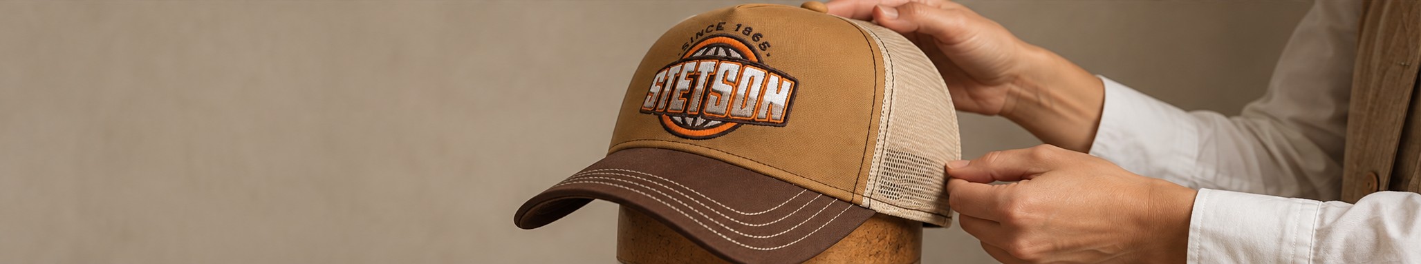 Bruine Stetson trucker cap met geborduurd logo en mesh achterkant