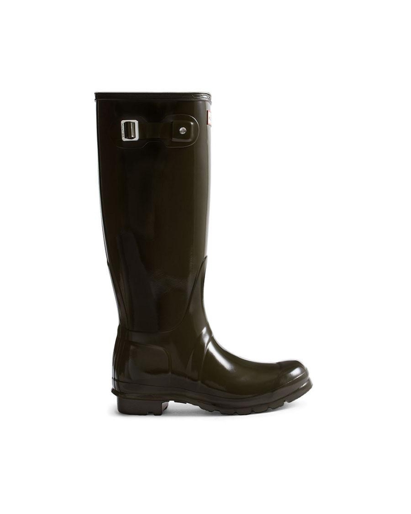 Hunter Womens original tall gloss boot chocolate brown