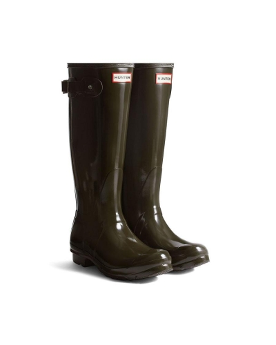 Hunter Womens original tall gloss boot chocolate brown