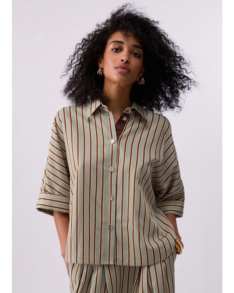 Liu Jo Striped rayon blouse green/tabacco stripe