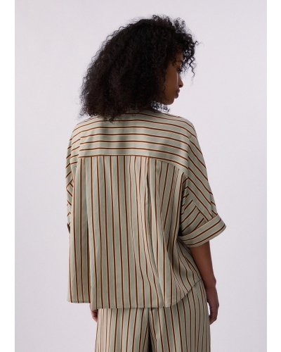 Liu Jo Striped rayon blouse green/tabacco stripe