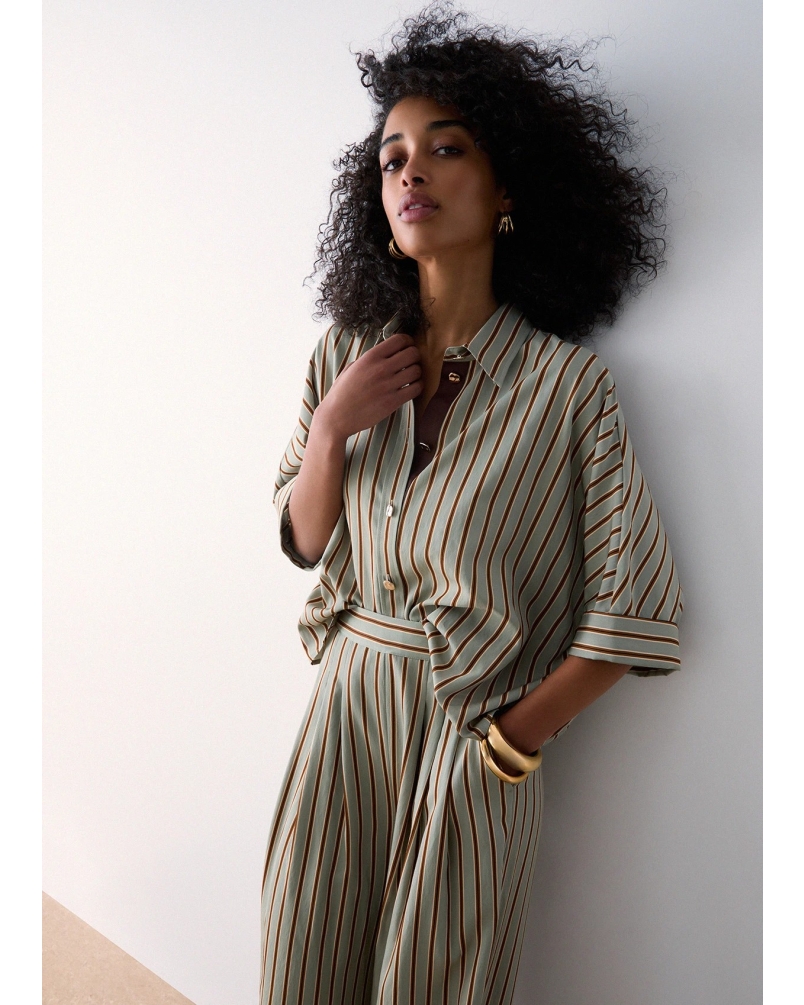 Liu Jo Striped rayon blouse green/tabacco stripe