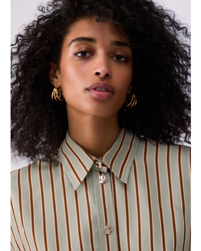Liu Jo Striped rayon blouse green/tabacco stripe