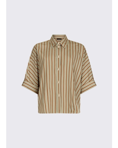 Liu Jo Striped rayon blouse green/tabacco stripe