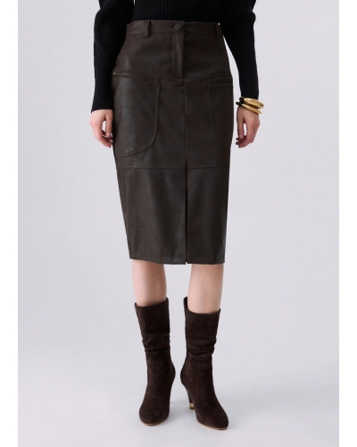 Liu Jo Midi skirt in coated fabric dark  brown