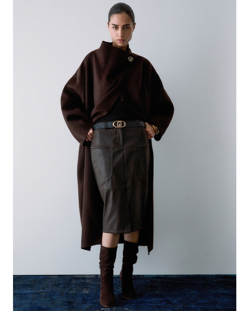 Liu Jo Midi skirt in coated fabric dark  brown