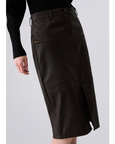Liu Jo Midi skirt in coated fabric dark  brown
