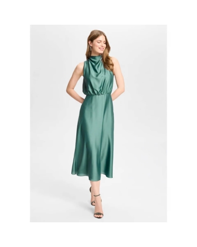 Swing Midi dress made of datin with draping teal green