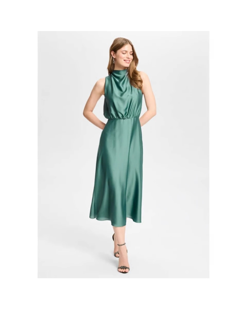 Swing Midi dress made of datin with draping teal green