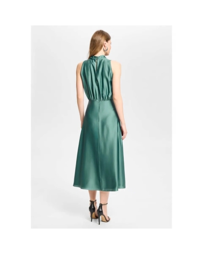Swing Midi dress made of datin with draping teal green