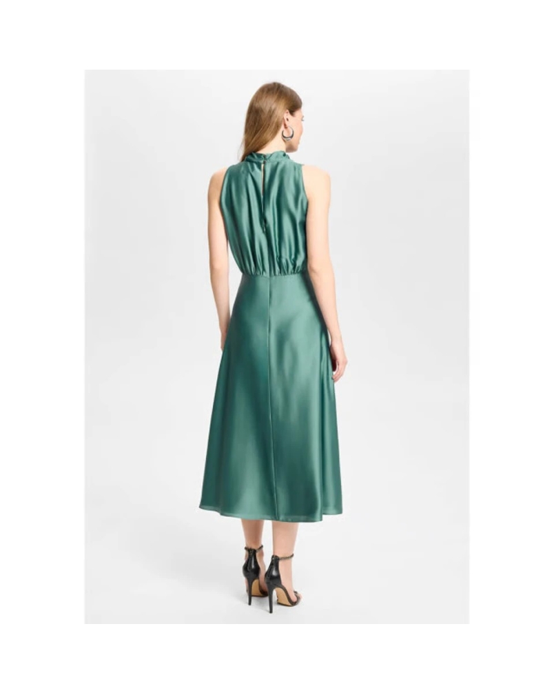 Swing Midi dress made of datin with draping teal green