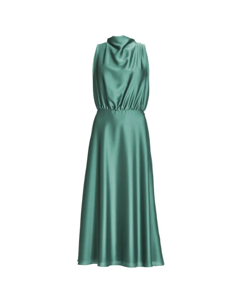Swing Midi dress made of datin with draping teal green