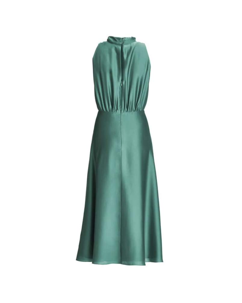 Swing Midi dress made of datin with draping teal green