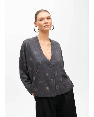 CARDIGAN WITH STRASS GREY gris-blanco