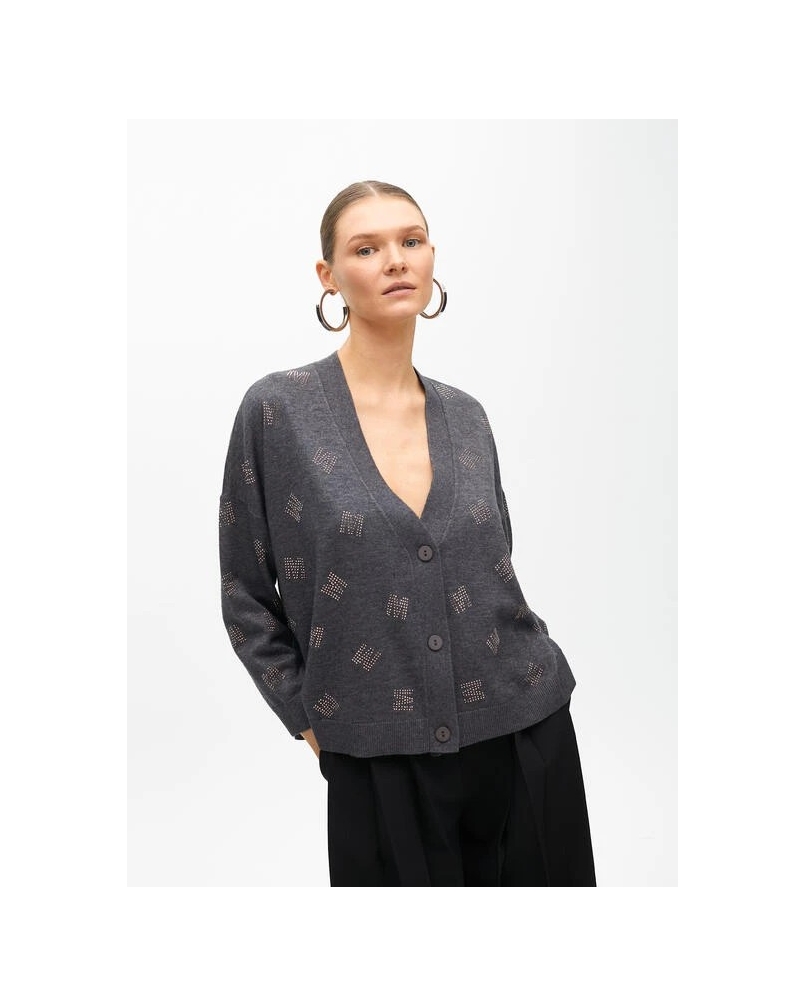 CARDIGAN WITH STRASS GREY gris-blanco