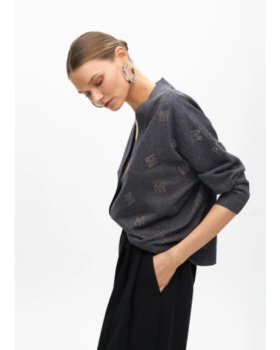 CARDIGAN WITH STRASS GREY gris-blanco