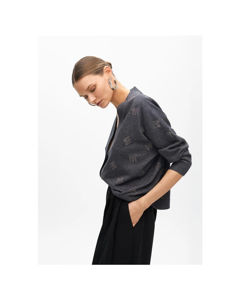 CARDIGAN WITH STRASS GREY gris-blanco