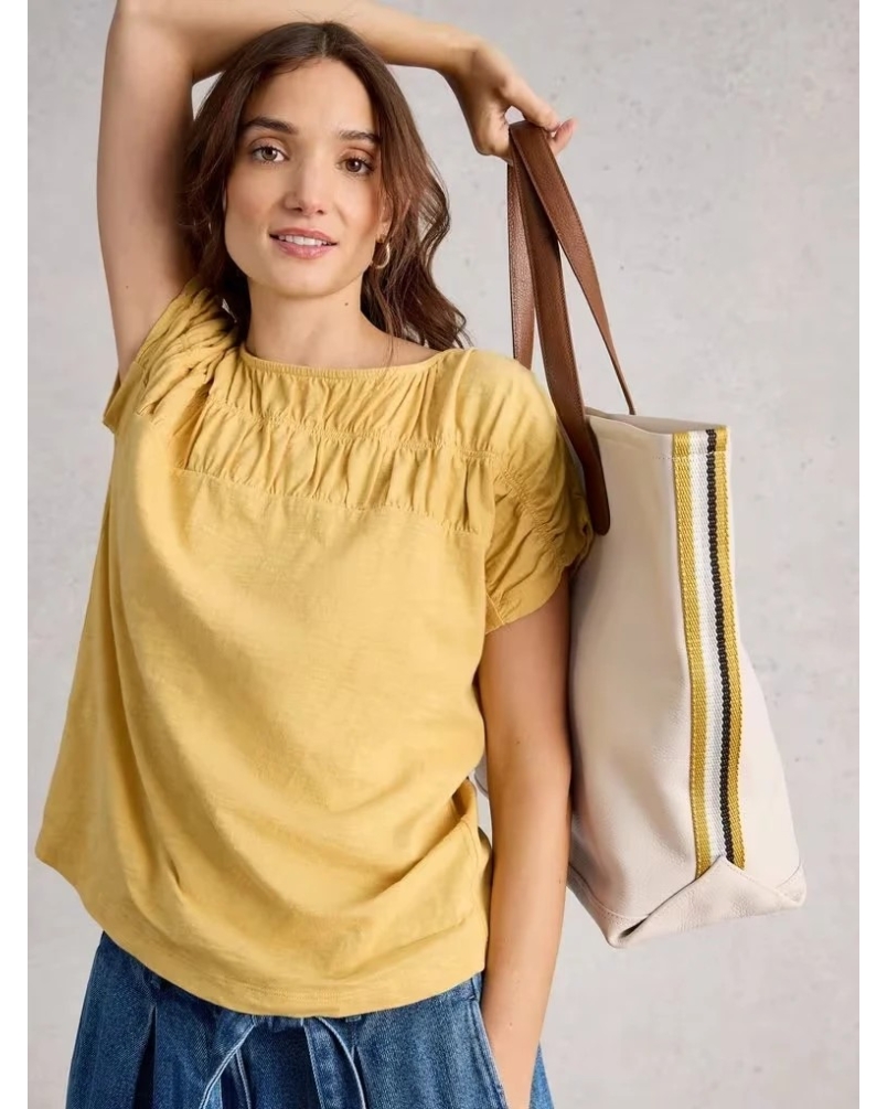 White Stuff Rachel ruche top light yellow
