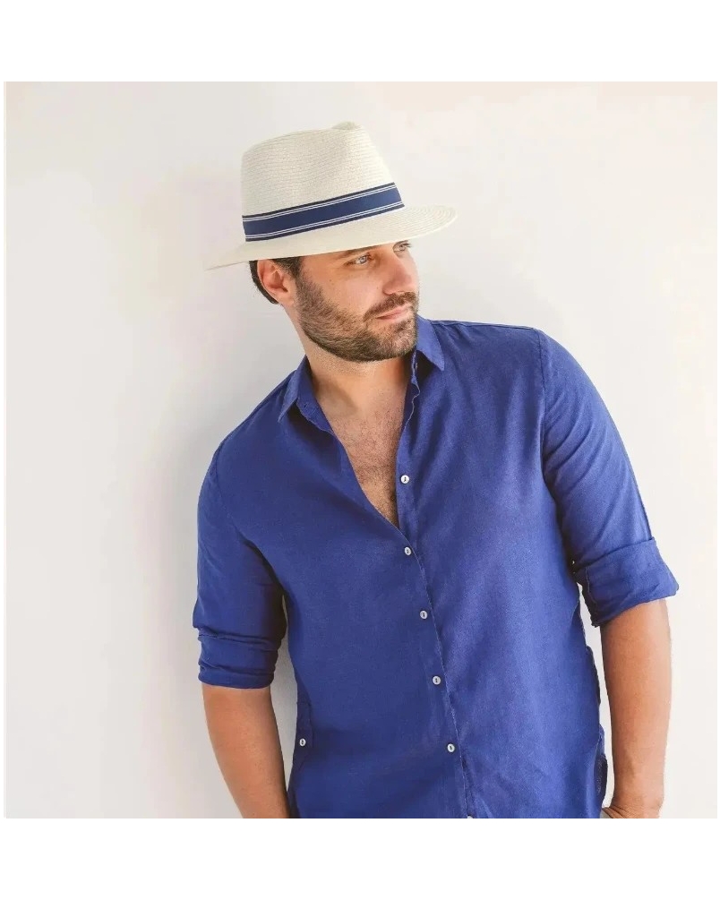 House of Ord Stripe Fedora ivory/navy/white