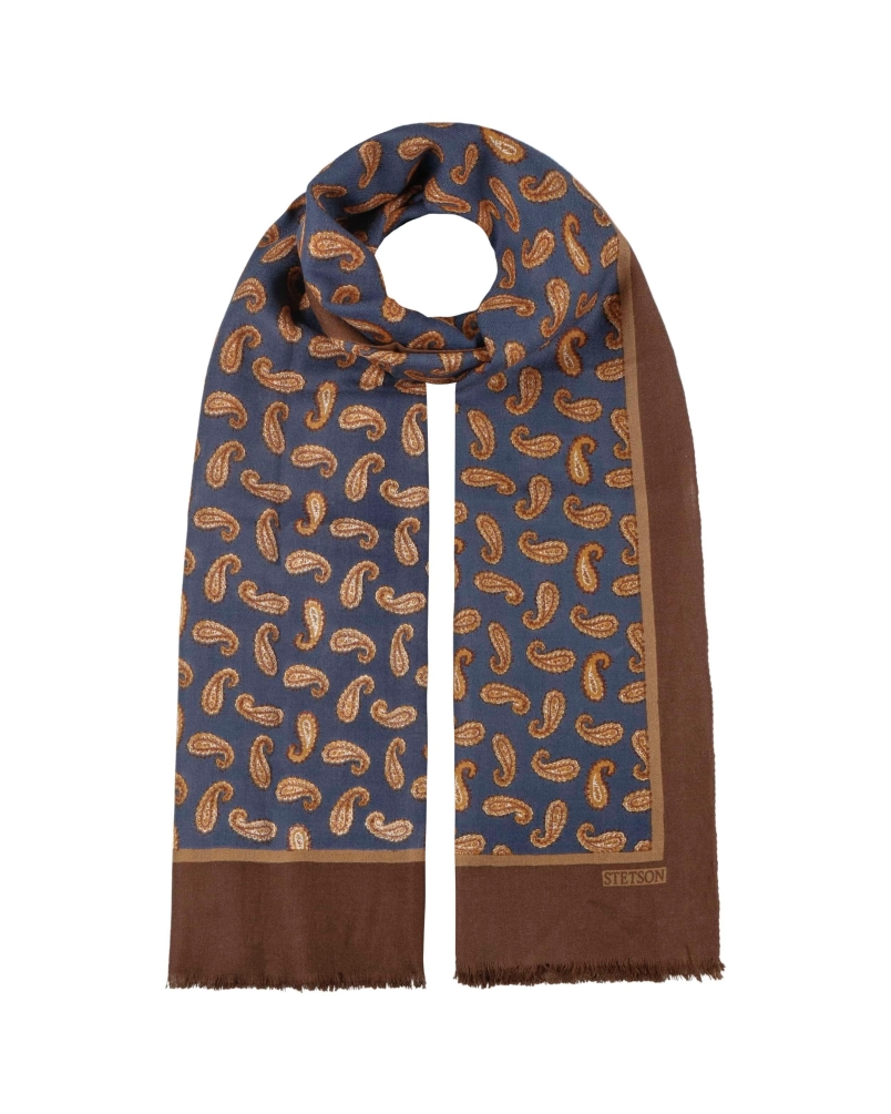 Stetson Scarf wool small paisley navy/brown/beige