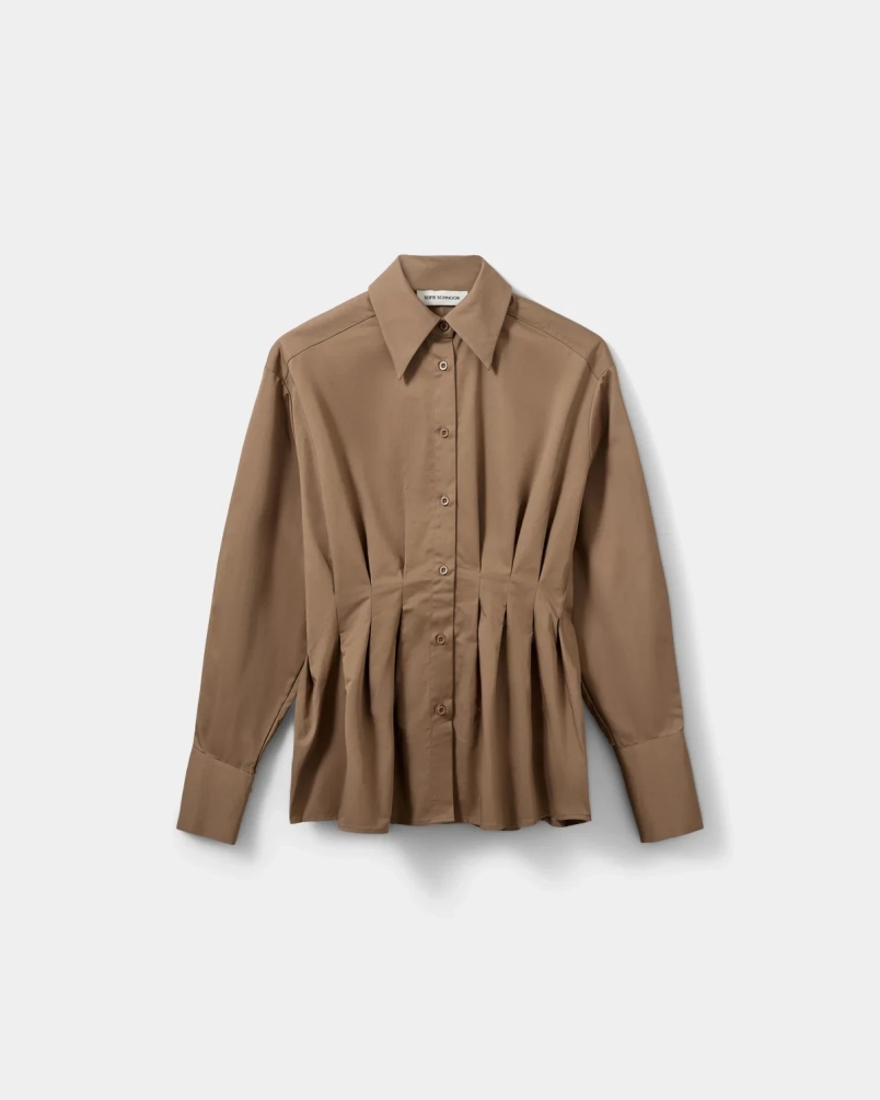 Sofie Schnoor Mikra fitted shirt with pleats middle brown