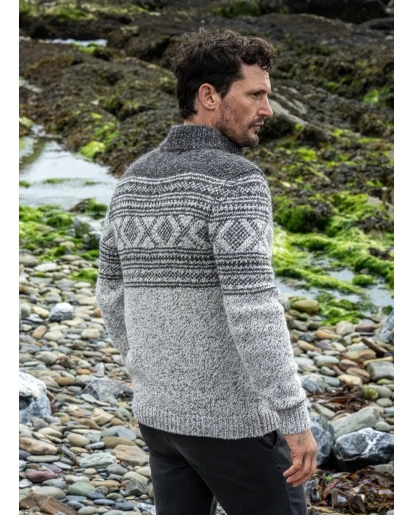 FISHERMAN OUT OF IRELAND Fisherman Zip neck sweater marble