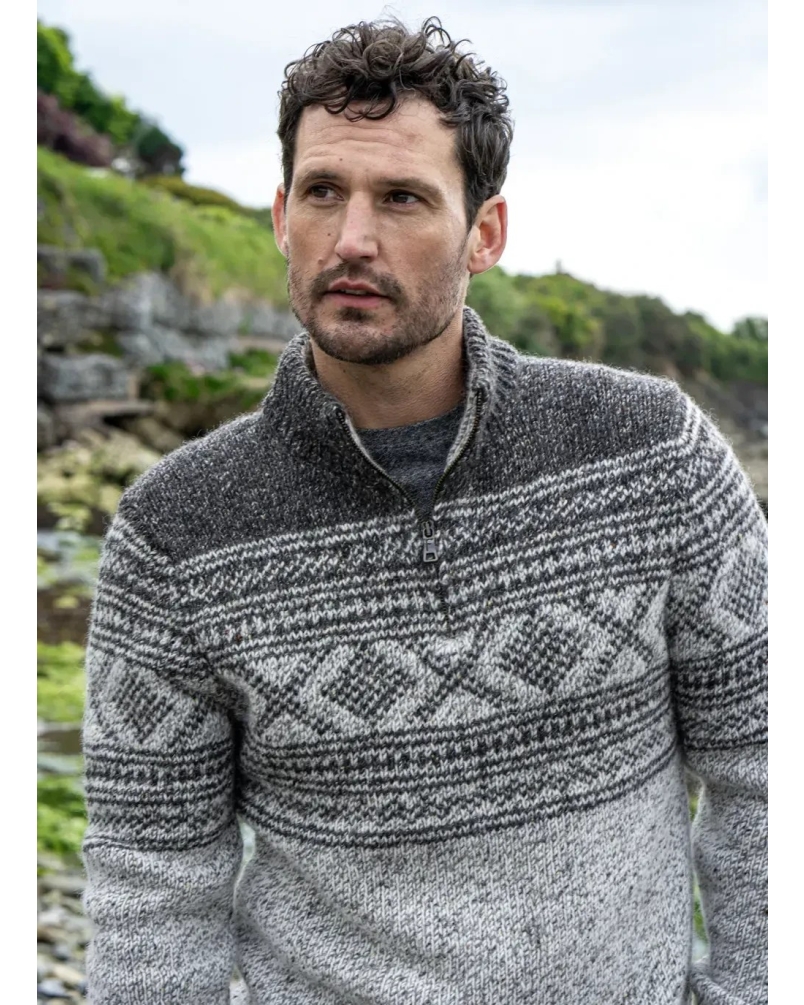Fisherman Zip neck sweater marble