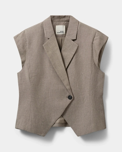 Sofie Schnoor Majse linen mix cap sleeve blazer dark sand
