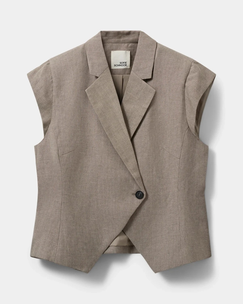 Sofie Schnoor Majse linen mix cap sleeve blazer dark sand