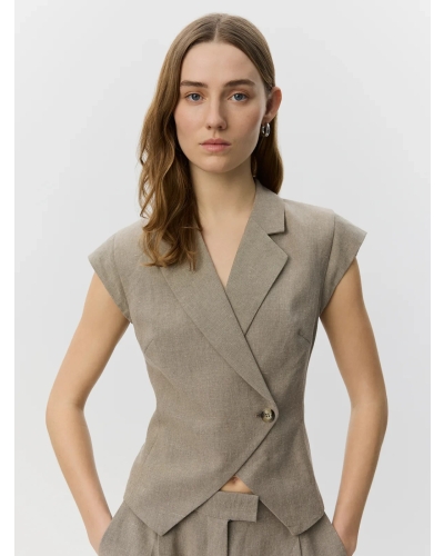 Sofie Schnoor Majse linen mix cap sleeve blazer dark sand