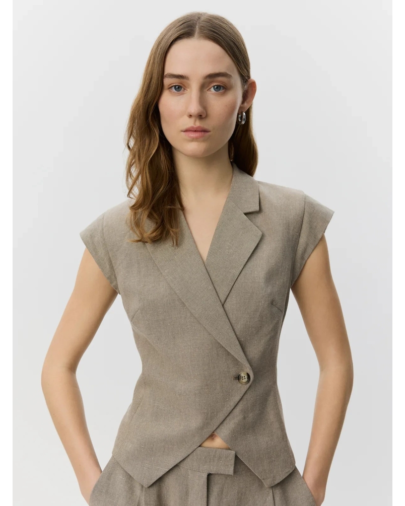 Sofie Schnoor Majse linen mix cap sleeve blazer dark sand