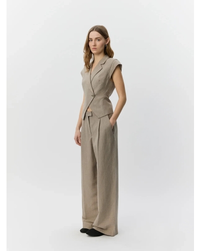 Sofie Schnoor Majse linen mix cap sleeve blazer dark sand