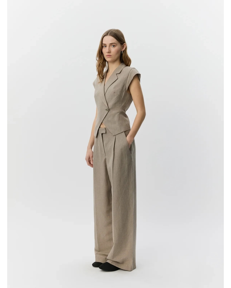 Sofie Schnoor Majse linen mix cap sleeve blazer dark sand
