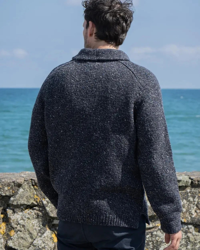 Fisherman Shawl collar cardigan steel steel wool