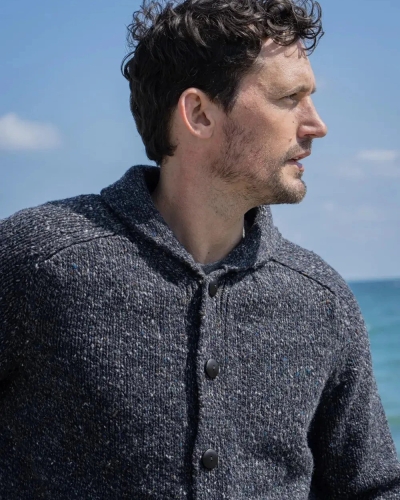 Fisherman Shawl collar cardigan steel steel wool