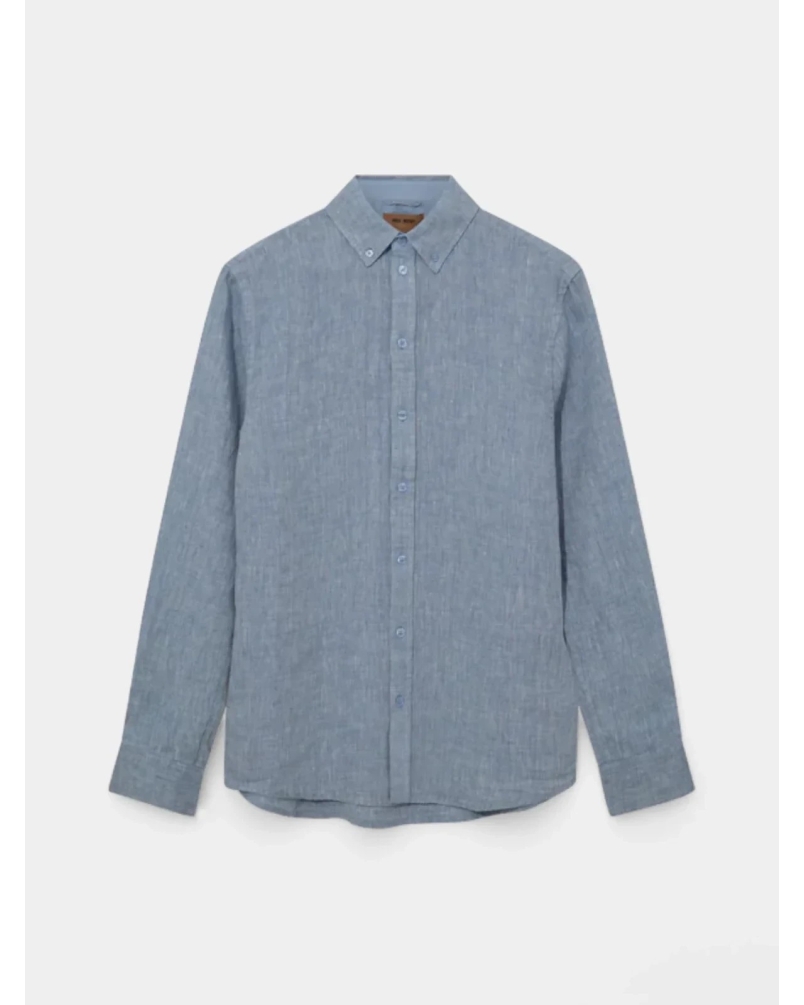 Mos Mosh Gallery Theo linen shirt light blue melange