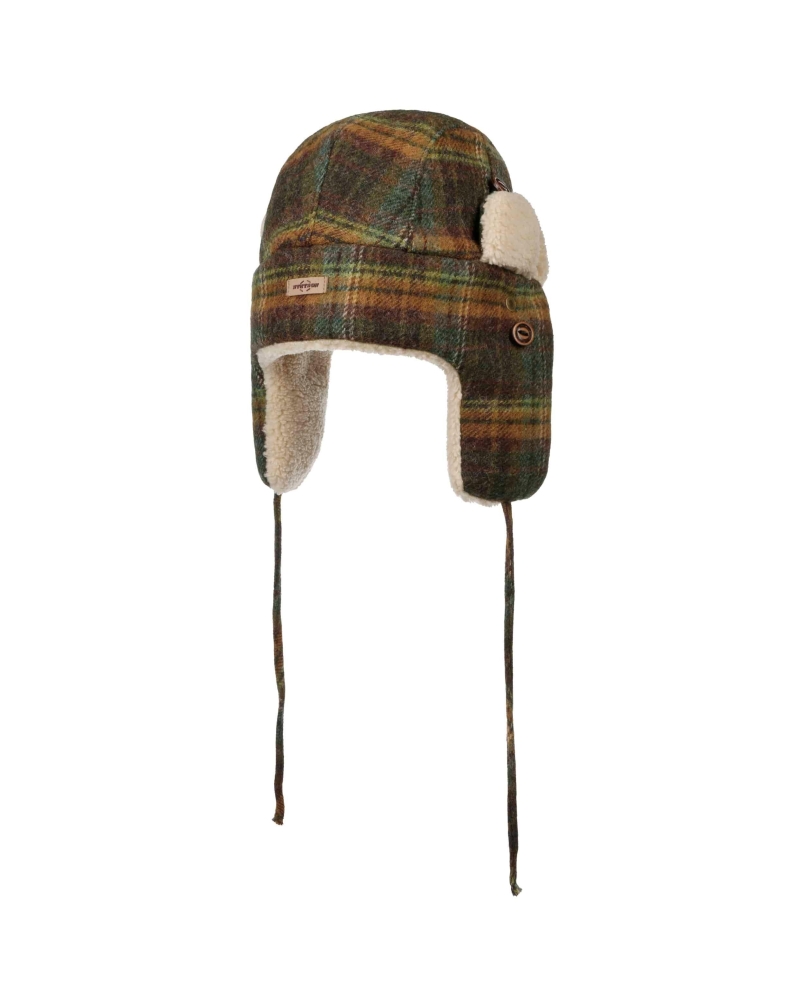 Stetson Bomber cap wool check green/dark orange