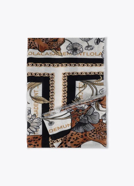 Lola Casademunt Tiger grid scarf ecru/black