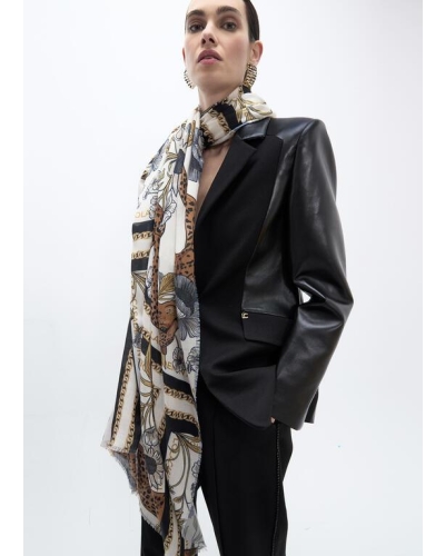Lola Casademunt Tiger grid scarf ecru/black