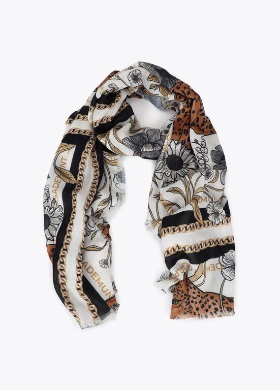 Lola Casademunt Tiger grid scarf ecru/black