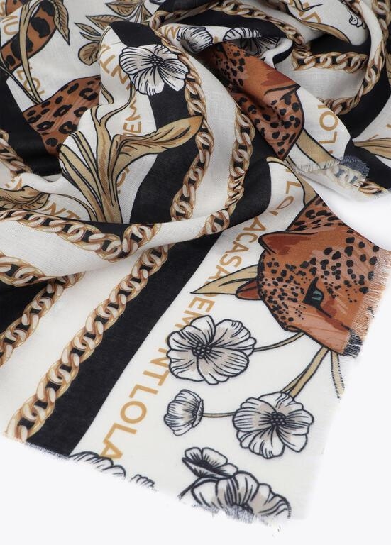 Lola Casademunt Tiger grid scarf ecru/black