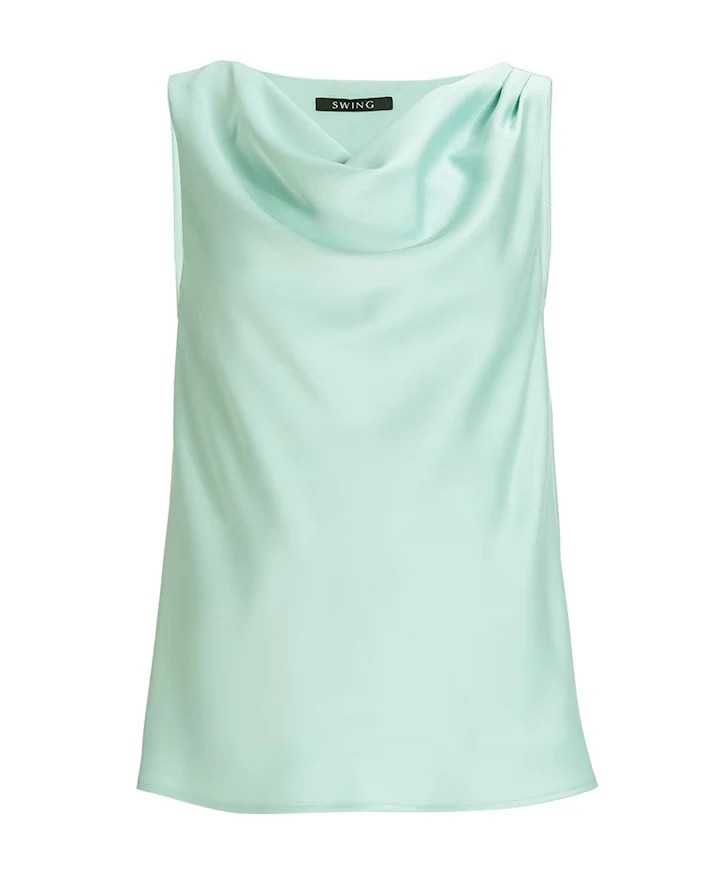Swing Satin top with waterfall neckline mint green