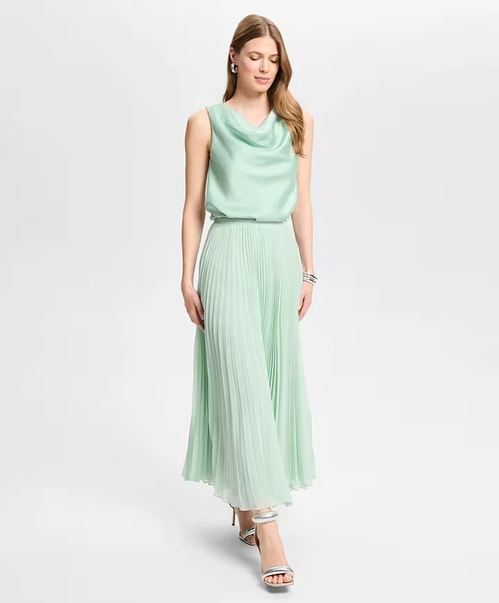 Swing Satin top with waterfall neckline mint green