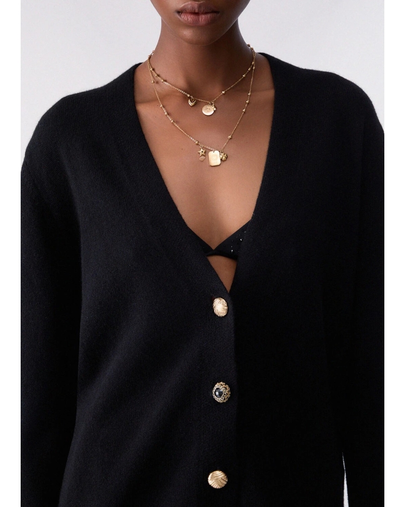 Liu Jo Pure wool cardigan black/printed fabric