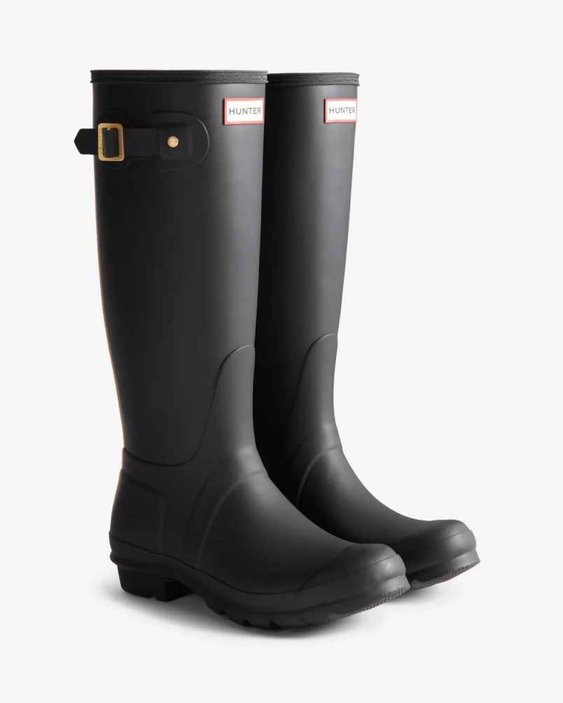 Hunter Womens original tall leopard backstrap black