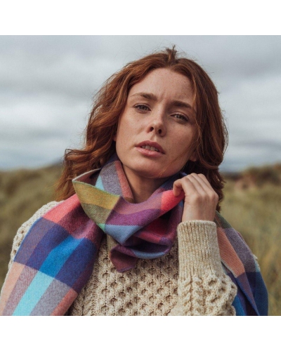 John Hanly Irish wool scarf bright rainbow mix