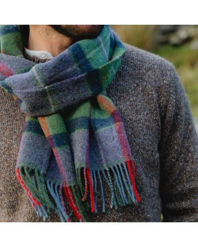 John Hanly Irish wool scarf purple/green/navy check