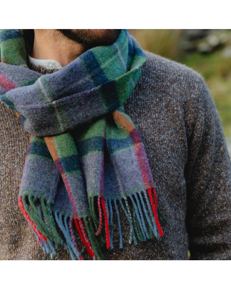 John Hanly Irish wool scarf purple/green/navy check