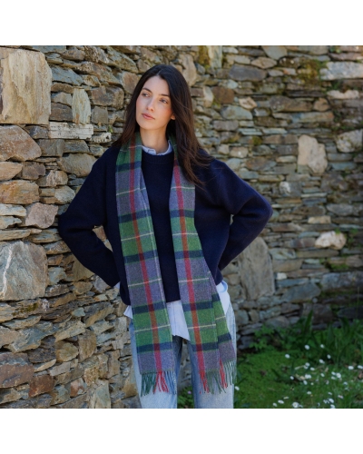 John Hanly Irish wool scarf purple/green/navy check