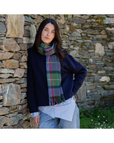 John Hanly Irish wool scarf purple/green/navy check